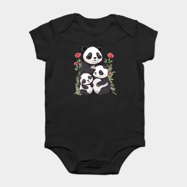 Panda Mum & Cubs Baby Bodysuit by animegirlnft